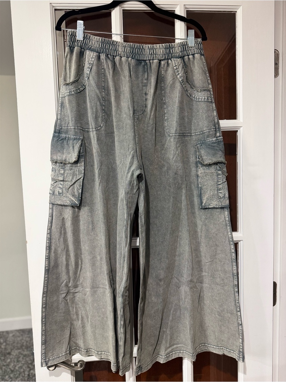 Brand New Easel Washed Black Cargo Pants with Elastic Waist